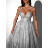 Strieborné plesové dlhé trblietavé šaty SARTOR