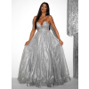Strieborné plesové dlhé trblietavé šaty SARTOR