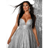 Strieborné plesové dlhé trblietavé šaty SARTOR