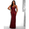 Vínové plesové dlhé trblietavé šaty LAJSA s výstrihom