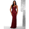 Vínové plesové dlhé trblietavé šaty LAJSA s výstrihom