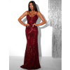 Vínové plesové dlhé trblietavé šaty LAJSA s výstrihom