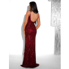 Vínové plesové dlhé trblietavé šaty LAJSA s výstrihom