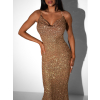 Zlaté flitrové večerné šaty MAVEN s holým chrbtom