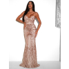 Zlaté plesové dlhé trblietavé šaty LAJSA s výstrihom
