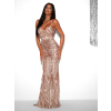 Zlaté plesové dlhé trblietavé šaty LAJSA s výstrihom