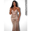 Zlaté plesové dlhé trblietavé šaty LAJSA s výstrihom