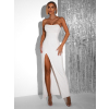 Biele trblietavé večerné šaty SEDOK s rázporkom