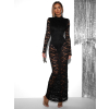 Čierne dlhé večerné čipkované šaty DUARTY s bodmi