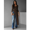 Hnedá asymetrická dlhá tunika GIANG s dlhým rukávom