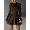 Hnedé koktailové šaty SCOTON s dlhým rukávom