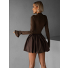 Hnedé koktailové šaty SCOTON s dlhým rukávom