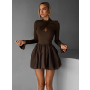 Hnedé koktailové šaty SCOTON s dlhým rukávom