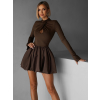 Hnedé koktailové šaty SCOTON s dlhým rukávom