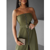 Khaki stylové dlouhé šaty AVILAL na zip (Veľkosť ONESIZE)