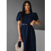 Tmavomodré vypasované puzdrové šaty AUGUSY s opaskom