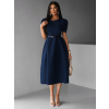 Tmavomodré vypasované puzdrové šaty AUGUSY s opaskom