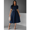 Tmavomodré vypasované puzdrové šaty AUGUSY s opaskom