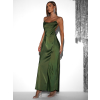 Zelené dlhé saténové šaty UNUTA s holým chrbtom