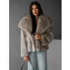 Béžový krátky faux fur kožušinový kabátik MIRTILL s golierom