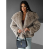 Béžový krátky faux fur kožušinový kabátik MIRTILL s golierom