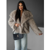 Béžový krátky faux fur kožušinový kabátik MIRTILL s golierom