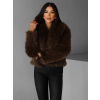 Hnědý krátký faux fur kožešinový kabátek BIHARY (Veľkosť M/L)