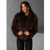 Hnědý krátký faux fur kožešinový kabátek BIHARY (Veľkosť M/L)