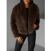 Hnědý krátký faux fur kožešinový kabátek BIHARY (Veľkosť M/L)