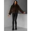 Hnědý krátký faux fur kožešinový kabátek BIHARY (Veľkosť M/L)