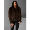 Hnědý krátký faux fur kožešinový kabátek BIHARY (Veľkosť M/L)
