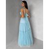 Mentolové tylové plesové šaty NALASI s průstřihy (Veľkosť L)