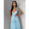 Mentolové tylové plesové šaty NALASI s průstřihy (Veľkosť L)