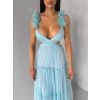 Mentolové tylové plesové šaty NALASI s průstřihy (Veľkosť L)