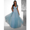 Mentolové tylové plesové šaty NALASI s prestrihmi