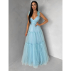 Mentolové tylové plesové šaty NALASI s prestrihmi
