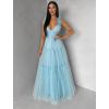 Mentolové tylové plesové šaty NALASI s průstřihy (Veľkosť L)