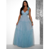 Mentolové tylové plesové šaty NALASI s prestrihmi
