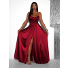 Vínové plesové saténové šaty SYCHAEUS bez ramienok