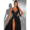 Čierne saténové dlhé šaty PATILLA s výstrihom
