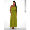 Olivové dlhé asymetrické šaty NAVEL na jedno rameno