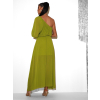 Olivové dlhé asymetrické šaty NAVEL na jedno rameno