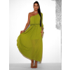 Olivové dlhé asymetrické šaty NAVEL na jedno rameno