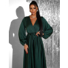 Smaragdové saténové maxi šaty WOMAN s dlhým rukávom