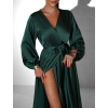 Smaragdové saténové maxi šaty WOMAN s dlhým rukávom