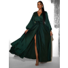 118080 smaragdove satenove maxi saty woman s dlouhym rukavem