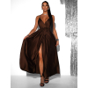 Tmavo hnedé saténové dlhé šaty FAIRYTALE