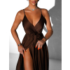 118074 3 tmave hnede satenove dlouhe saty fairytale