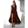 Tmavo hnedé saténové dlhé šaty FAIRYTALE