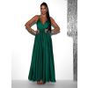 Zelené dlhé saténové šaty PERFECTLY s výstrihom